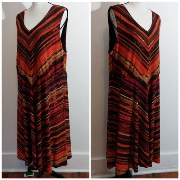 R&M Richards Multicolor Chevron Stripes Fit and Flare V-Neck Dress Plus Size 20W - Picture 2 of 10
